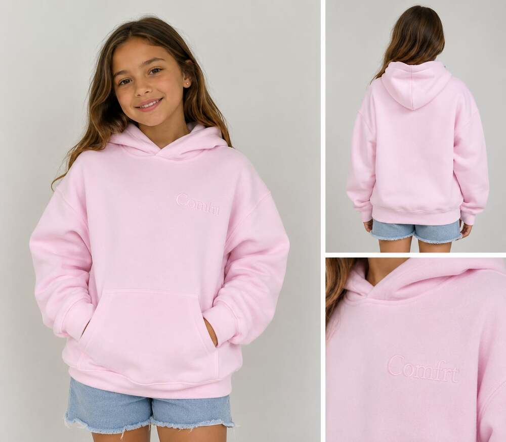 Kids size large Comfrt Signature Series Oversized Fleece Hoodie in Pink